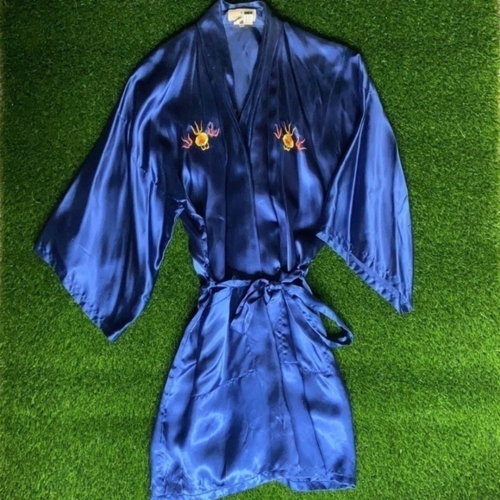 70's Embroidered Dragon Silk/Satin Robe